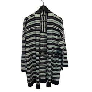 Talbots Plus Size 2X Open Front Cardigan Sweater Striped Geometric Blue Knit